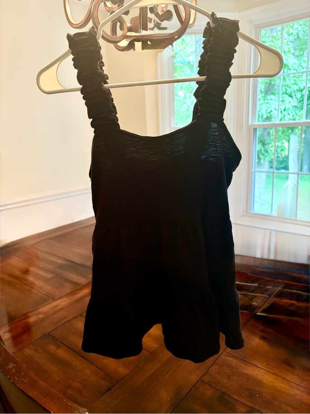 Altar'd State Black Ruffle-Strap Tiered Tank Top